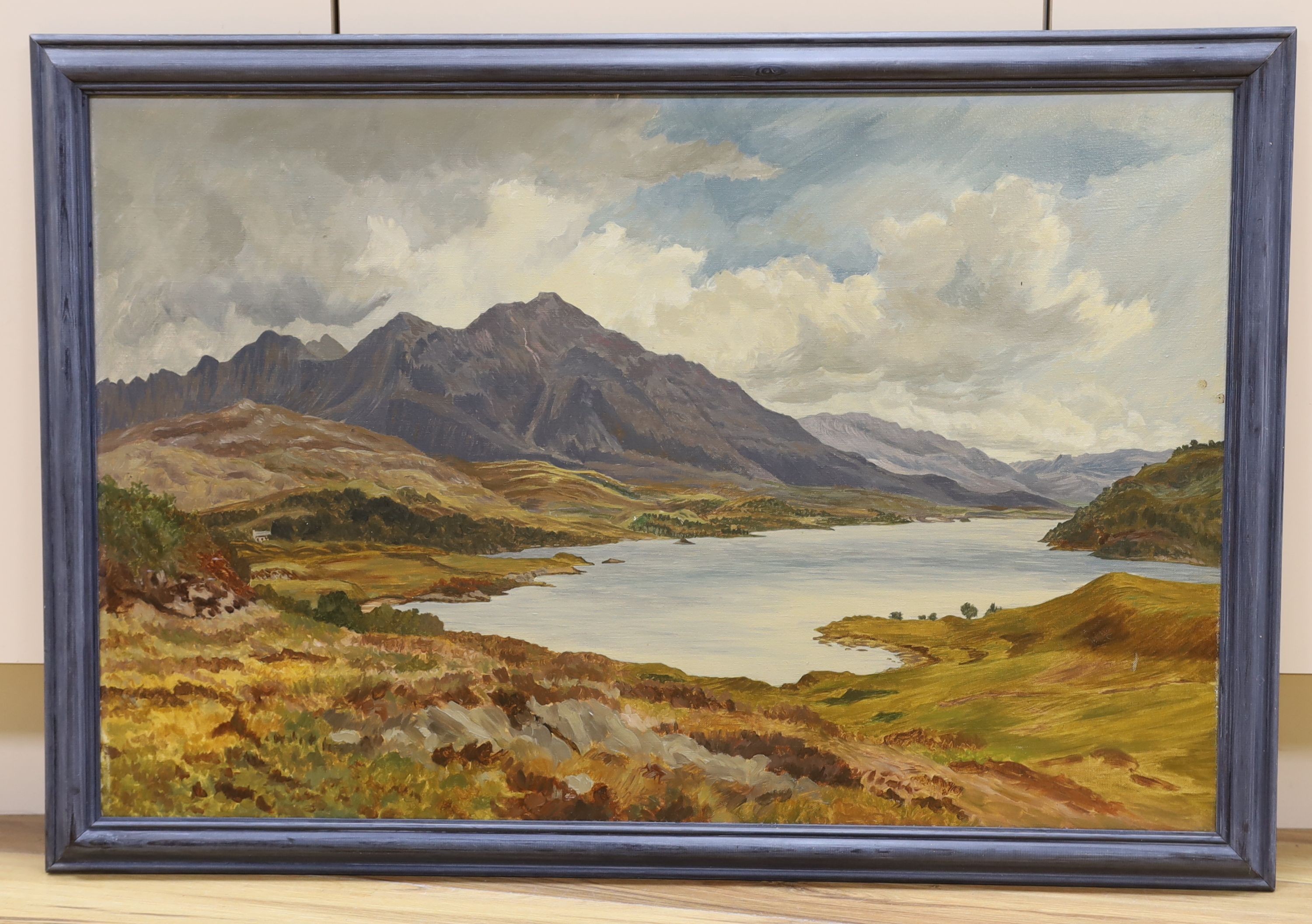 Arthur Perigal R.S.A., oil on canvas, 'Loch Assynt at Torrance', artist’s label verso, 52 x 80cm.